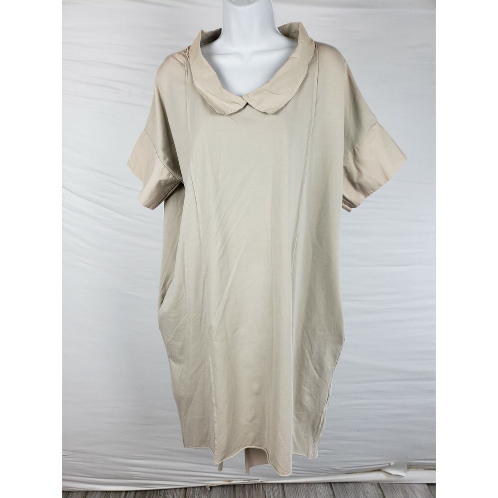 Luukaa Tan Collared Mid Sleeve‎ Dress Sizes 5 with Pockets Peaked Back